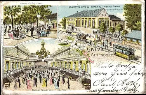 Litho Altendorf Chemnitz in Sachsen, Gasthaus zum Deutschen Hof, Marmorpalast