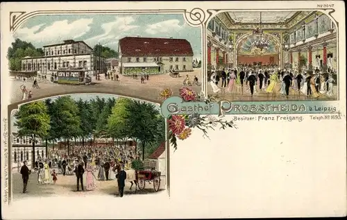 Litho Probstheida Leipzig in Sachsen, Gasthof Probstheida, Saal, Garten