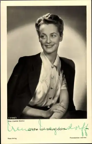 Ak Schauspielerin Irene von Meyendorff, Portrait, Ross A 3108 1, Autogramm