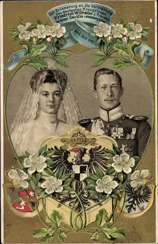 Präge Wappen Ak Kronprinz Wilhelm von Preußen, Kronprinzessin Cecilie von Preußen, Hochzeit