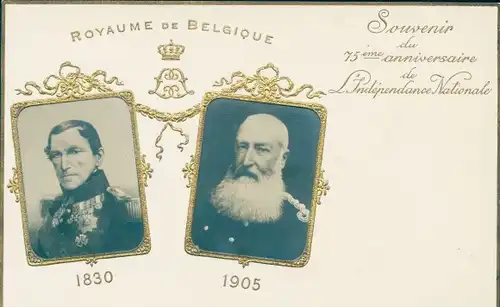 Präge Ak Royaume de Belgique, 75me anniversaire de l'Independance Nationale, Könige von Belgien
