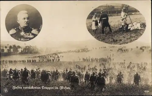 Ak Von Generaloberst Karl von Bülow, vorrückende Truppen im Westen, I WK