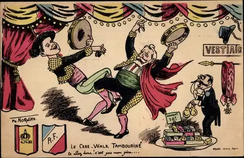 Künstler Ak Cake Walk Tambouriné, Émile Loubet, Alfons XIII. von Spanien, Karikatur