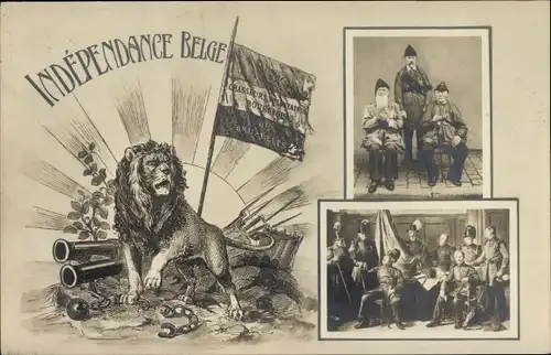 Ak Independance Belge, belgische Soldaten, Veteranen, Löwe
