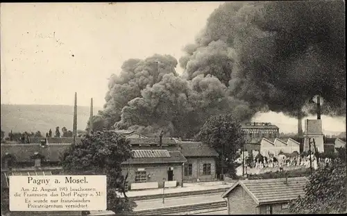 Ak Pagny sur Moselle Meurthe et Moselle, Beschuss des Ortes 22. August 1915