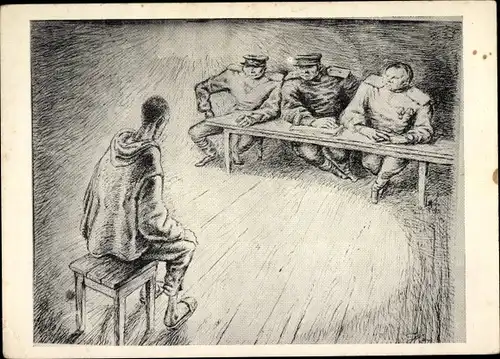 Künstler Ak Hieronymi, Georg, Bei der Vernehmung, Kriegsgefangener, Sowjets