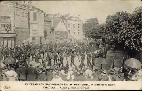 Ak Chatou Yvelines, Funerailles Nationales de M Berteaux, Ministre de la Guerre