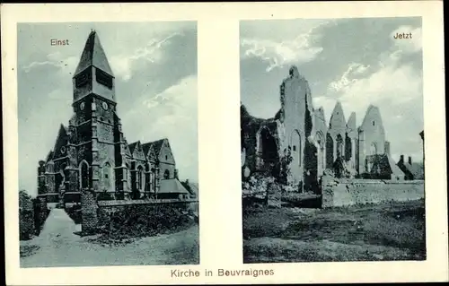 Ak Beuvraignes Somme, Kirche, einst und jetzt