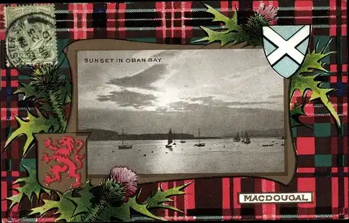 Passepartout Wappen Ak Oban Schottland, Sunset in Oban Bay