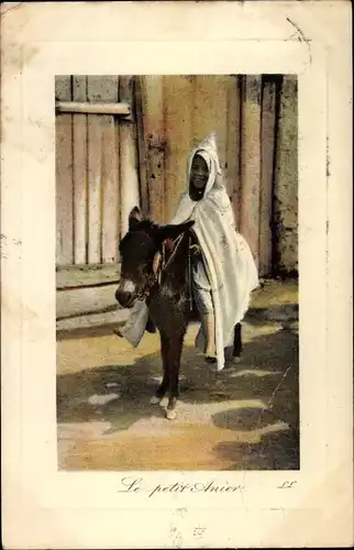 Ak Le Petit Anier, Kind auf Esel reitend, Maghreb