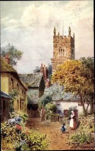 Künstler Ak Wimbush, Cornwall England, St. Clements, Kirche, Dorfpartie