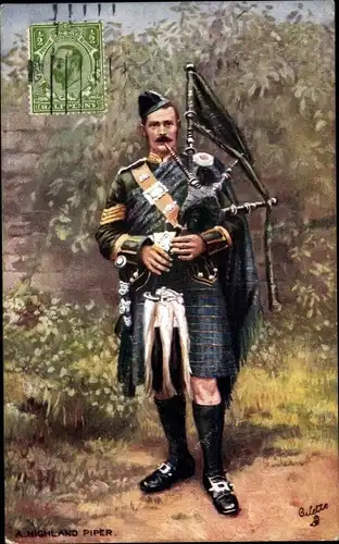 Ak A Highland Piper, Dudelsackspieler im Kilt