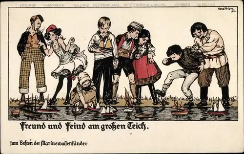 Künstler Ak Peters, Hela, Freund und Feind am großen Teich, Flottenbund deutscher Frauen