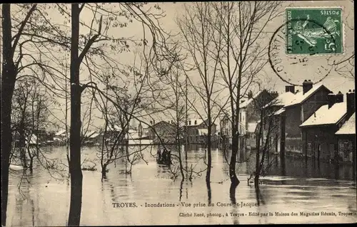 Ak Troyes Aube, Inondations, Vue Prise du Cours St. Jacques
