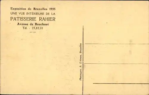 Ak Bruxelles Brüssel, Exposition Universelle 1935, Patisserie Rahier, Avenue de Bouchout, interieure