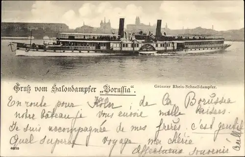 Ak Salondampfer Borussia, größter Rhein Schnelldampfer