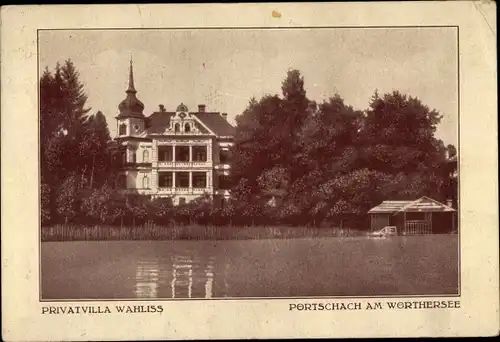 Ak Pörtschach am Wörther See in Kärnten, Privatvilla Wahliss, Seepartie