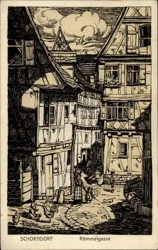 Künstler Ak Schorndorf in Baden Württemberg, Römmelgasse