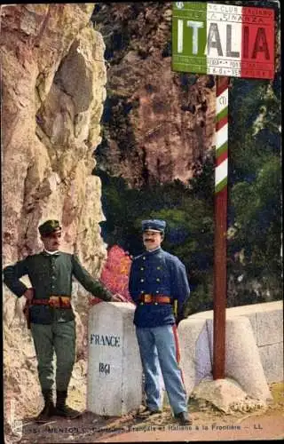 Ak Menton Alpes Maritimes, Douaniers Francais et Italiens à la Frontière