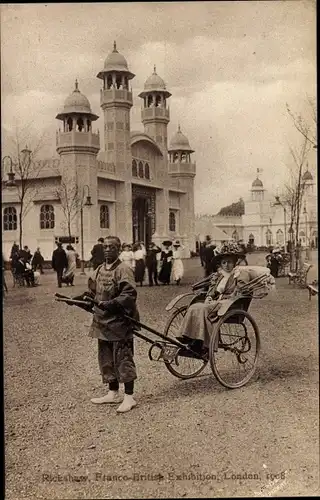 Ak London England, Franco-British Exhibition 1908, Rikscha