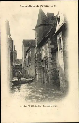 Ak Les Ponts de Cé Maine et Loire, Inondations de Fevrier 1904, Rue des Lauriers