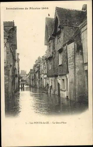 Ak Les Ponts de Cé Maine et Loire, Inondations de Fevrier 1904, La Grande Rue