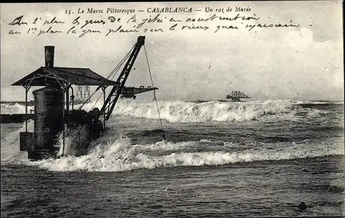 Ak Casablanca Marokko, Un ras de Maree, Küste bei Sturm, Kräne