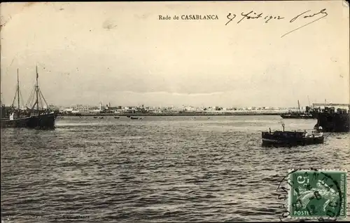 Ak Casablanca Marokko, Rade, Blick vom Wasser auf die entfernte Stadt