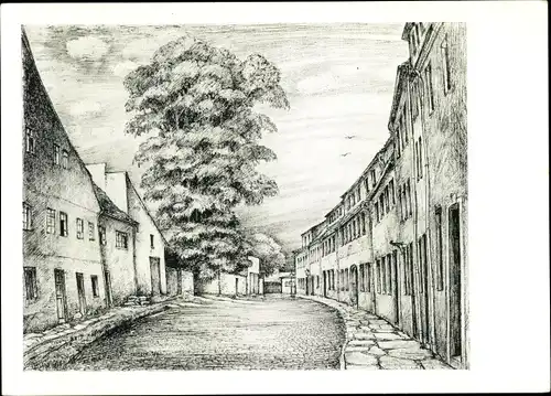 Künstler Ak Freiberg in Sachsen, Untergasse am Untermarkt, Serie Alt-Freiberger Gassen