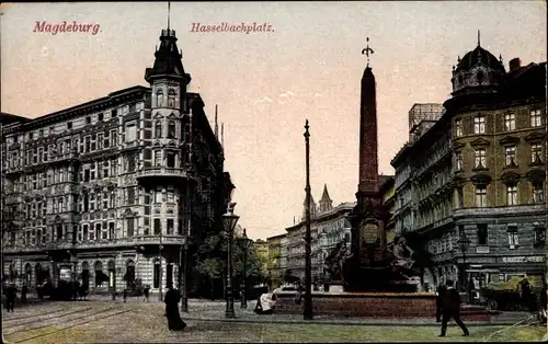Ak Magdeburg an der Elbe, Hasselbachplatz, Säule