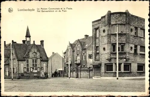 Ak Lombartzyde Lombardsijde Middelkerke Westflandern, Le Maison Communale et la Poste