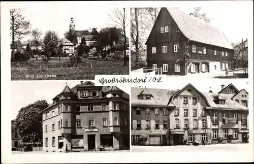 Ak Großröhrsdorf in Sachsen, Kirche, Heimatmuseum, Hauptstraße, Lichtspielhaus