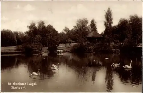 Ak Reichenbach im Vogtland, Stadtpark, Teich