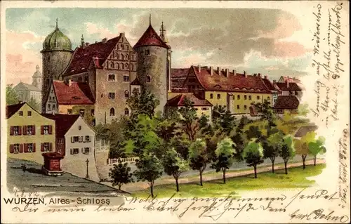 Litho Wurzen Sachsen, Altes Schloss, Allee