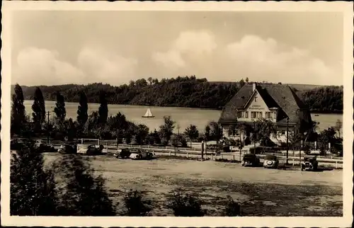 Ak Werdau Sachsen, Seehaus an der Kobertalsperre, Parkplatz