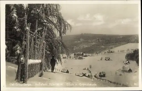 Ak Rehefeld Zaunhaus Altenberg im Erzgebirge, Blick n. Grenzbaude, Winter