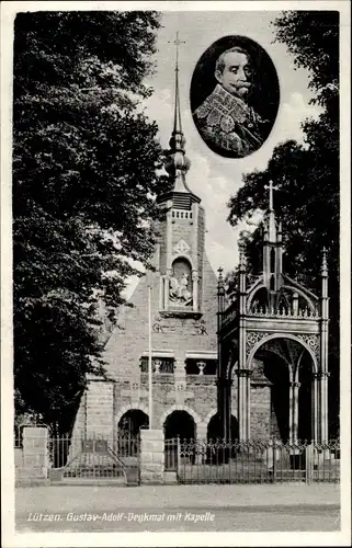 Ak Lützen im Burgenlandkreis, Gustav Adolf Denkmal mit Kapelle