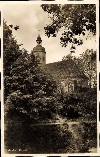 Ak Mahlis Wermsdorf in Sachsen, Kirche, Bäume