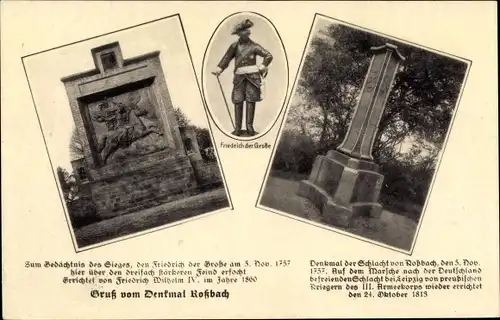 Ak Roßbach Braunsbedra, Denkmal, Friedrich der Große, Schlacht vom 05 Nov 1757