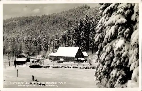 Ak Rehefeld Zaunhaus Altenberg Erzgebirge, Fremdenhof Zwergbaude Seyde, Winter