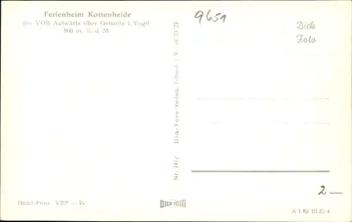 Ak Kottenheide Schöneck Vogtland, Ferienheim der VOB Vorwärts