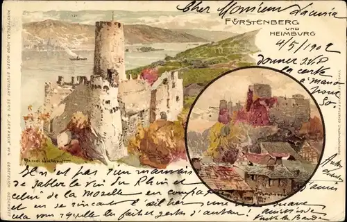 Künstler Litho Wielandt, Manuel, Rheindiebach Oberdiebach, Burg Fürstenberg, Heimburg