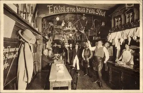 Ak Düsseldorf am Rhein, Radschlägermuseum, Mühlenstraße 8, Innenansicht, Gastwirt