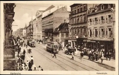 Ak Karlsruhe in Baden, Kaiserstraße, Straßenbahn