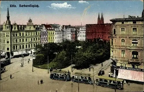 Ak Köln am Rhein, Barbarossaplatz, Straßenbahn, Cafe Restaurant