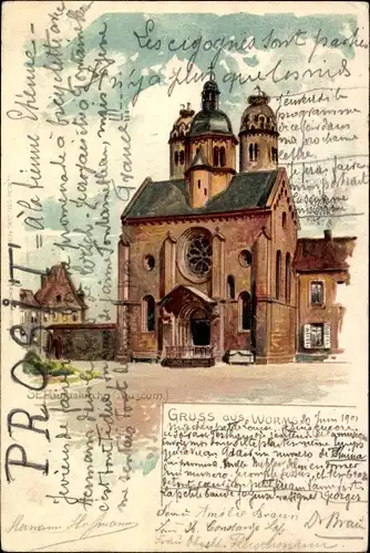 Litho Worms am Rhein, St. Paulus Kirche