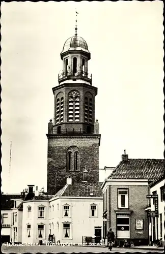 Ak Winschoten Groningen Niederlande, Marktplein met toren