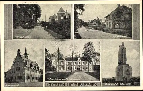 Ak Tubbergen Overijssel, Oranjestraat, Monument und Geburtshaus von Dr. Schaepman, Gemeindehaus