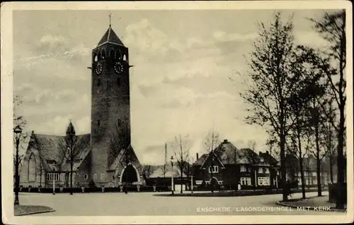 Ak Enschede Overijssel Niederlande, Lasondersingel met Kerk