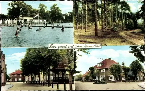 Ak Den Ham Overijssel, Freibad, Wald, Straßenpartie